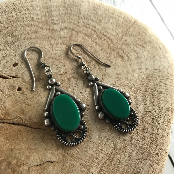 Old pawn 1960s sterling & stone boho earrings - Picture 11 of 15